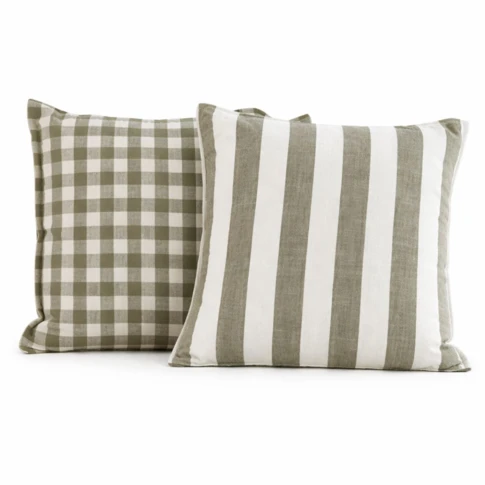 Housse de coussin 100% coton rayures et vichy LOURMARIN