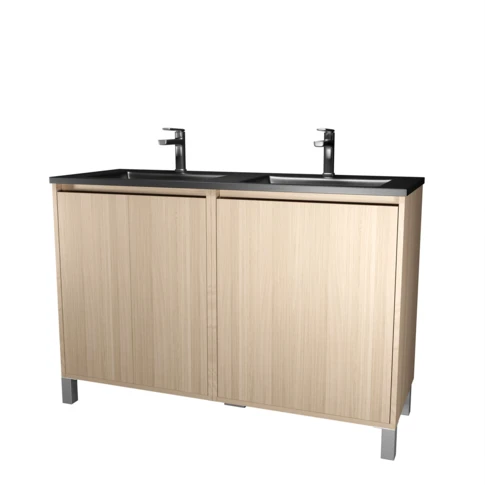 Meuble de salle de bains double vasque avec 4 portes 0 cm Naturel