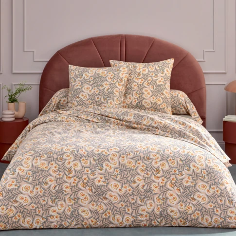 Parure de lit en flanelle motif feuillage avec deux taies d’oreiller 200 x 200 cm GRIS