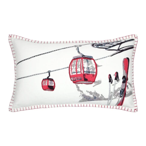 Coussin rectangulaire en coton déhoussable à motif télécabine 35 x 60 cm ECRU