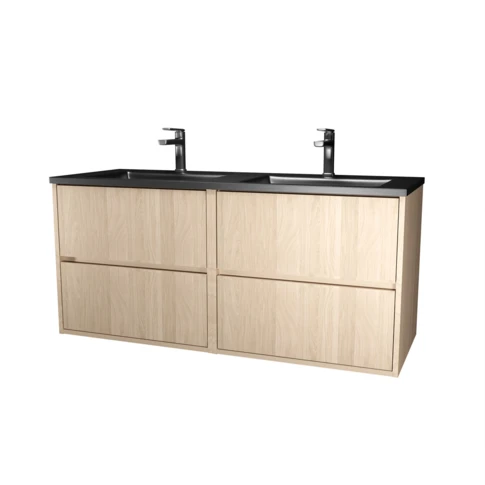 Meuble de salle de bains suspendu double vasque avec 4 tiroirs 0 cm Naturel