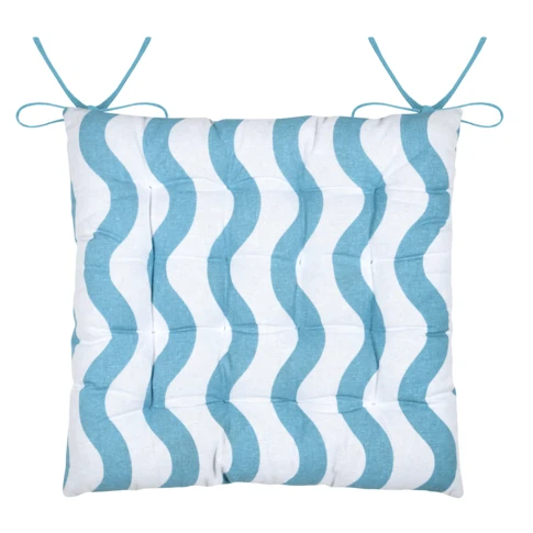 Galette de chaise polycoton matelassée ondulations 38 x 38 cm BLEU