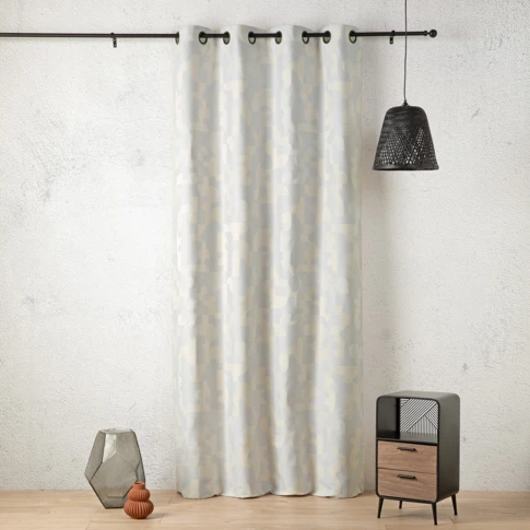 Rideau jacquard géométrique texturé rétro 140 x 260 cm Ecru