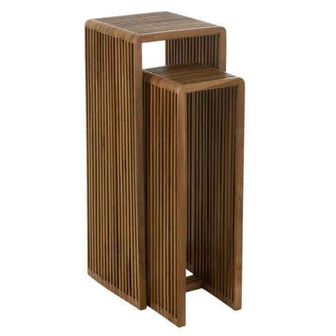 Meuble console gigogne cubique en teck lot de 2 34 x 34 x 88 cm naturel