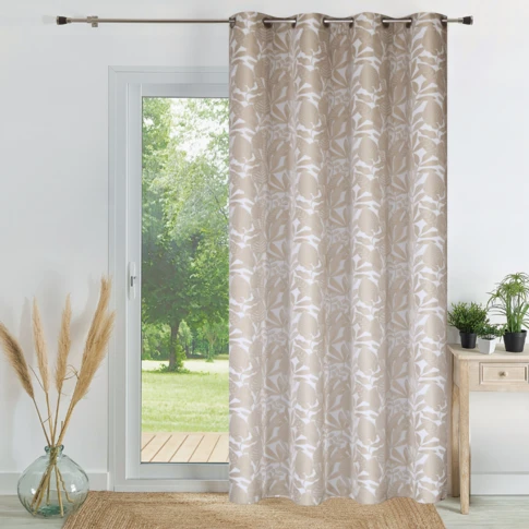 Rideau jacquard chenille à motif feuilles tamisant