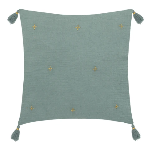 Coussin en gaze de coton brodé  vert