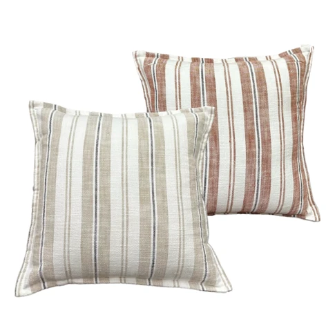 Housse de coussin réversible en coton flammé à rayures double face 45 x 45 cm BEIGE