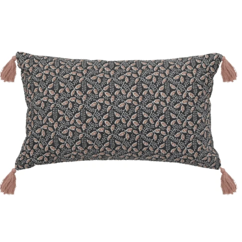 coussin en coton à pompons gris