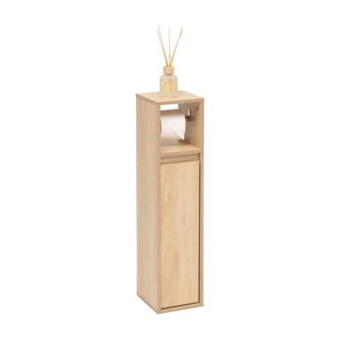 Meuble dérouleur papier toilette avec rangements intégrés 18 x 20 x 78 cm Naturel