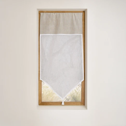 Vitrage coton à parement vichy et bas pointe 45 x 90 cm BEIGE