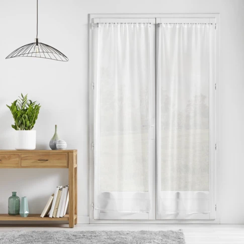 Paire de voilages sablés à passe-tringle 70 x 200 cm BLANC
