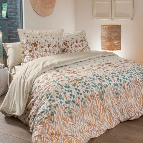 Taie d’oreiller en coton à motif floral stylisé 65 x 65 cm BEIGE