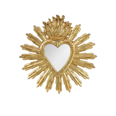 Ex-voto miroir décoratif en forme de coeur 28 x 28 cm Doré