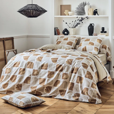 Housse de couette en coton à motif graphique 140 x 200 cm Marron Clair