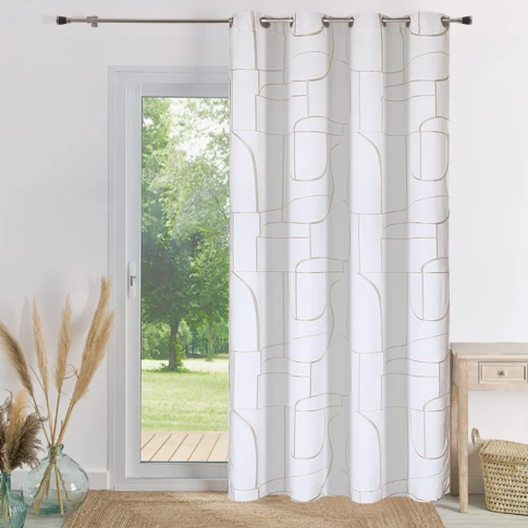 Rideau jacquard chenille motif géométrique tamisant