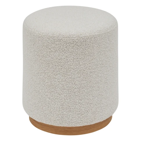 Pouf rond en tissu bouclette avec base bois 41 x 41 x 45 cm Ecru