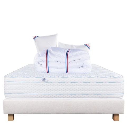 Ensemble Matelas  épaisseur 24 cm, ferme, face été/hiver + sommier beige ep20cm + 2 oreillers + couette