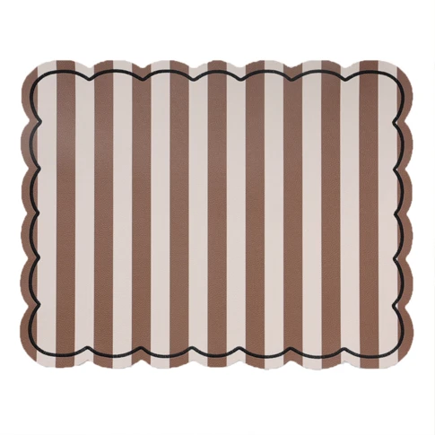 Set de table rectangulaire à rayures avec bords ondulés 0 cm Marron Clair