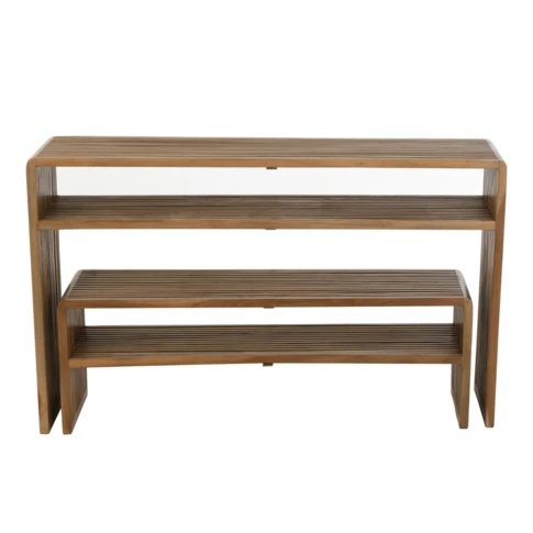 Meuble console avec étagère gigogne en teck lot de 2 30 x 130 x 80 cm Naturel