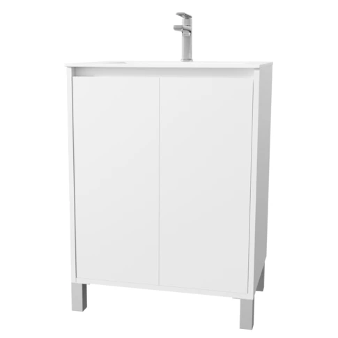 Meuble de salle de bains sur pieds avec 2 portes et vasque 0 cm Blanc