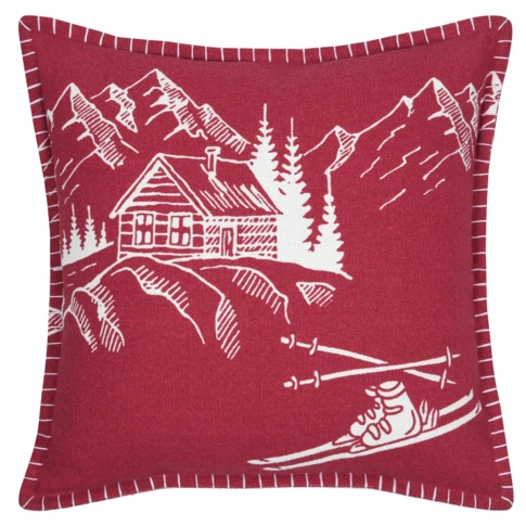 Coussin chalet montagne en coton 45 x 45 cm ROUGE