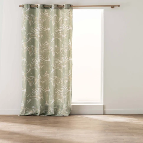Rideau à œillets polycoton feuillages métallisé 140 x 240 cm VERT