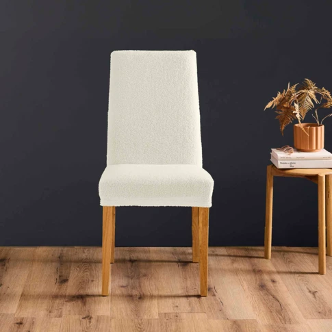 Housse de chaise extensible bouclette 50 x 65 x 55 cm NATUREL