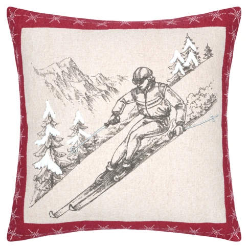 Coussin décoratif montagne ski en coton 45 x 45 cm Gris