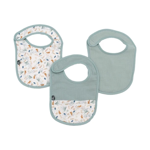 Lot de 3 bavoirs bébé en mousseline motif végétal 0-6 mois Céladon