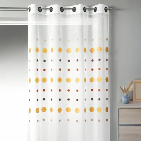 Visillo en jacquard con estampado hexagonal
