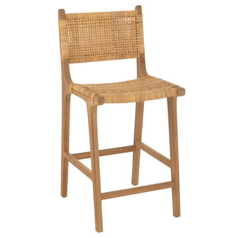 Chaise de bar en rotin et bois de teck