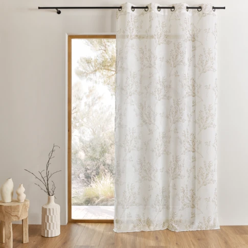 Voilage imprimé à motifs branches à oeillets 140 x 240 cm BEIGE