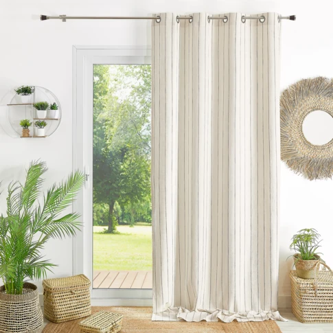 Rideau coton rayé beige