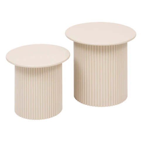 Lot de 2 tables gigognes en bois cannelés 40 x 40 x 40 cm Beige