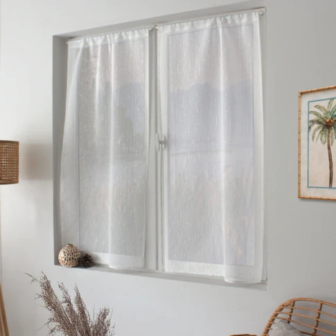 Paire de petits voilages plumetis effet lin 60 x 90 cm ECRU