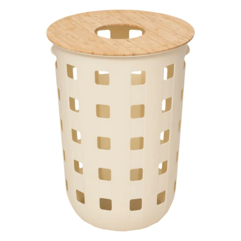 Coffre à linge avec couvercle ajouré en bambou 43 x 43 x 60 cm Beige