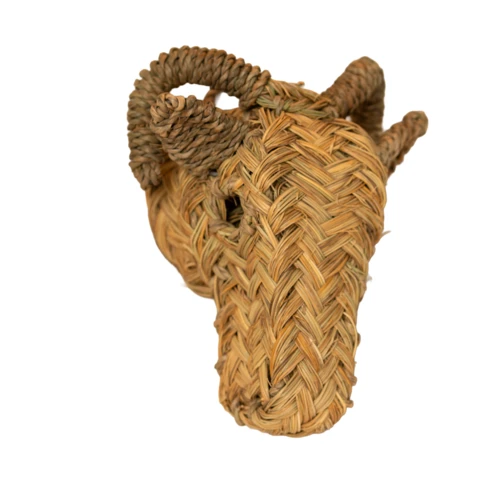 Déco murale petite tête de Bouc en paille 17 x 20 cm Naturel