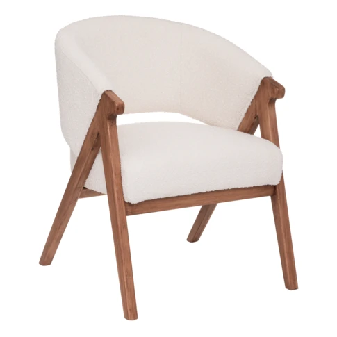 Fauteuil en bouclette avec structure en bois 0 cm Blanc