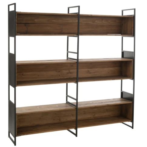 Grande étagère en bois recyclé et métal 40 x 200 x 200 cm noir