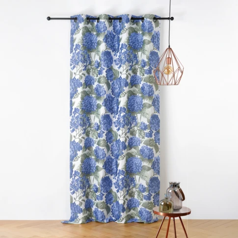 Rideau jacquard à motif hortensia 140 x 240 cm Bleu
