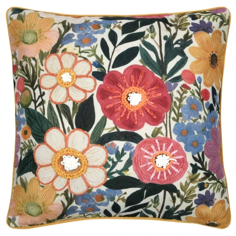 Coussin motif floral coloré  50 x 50 cm Vert