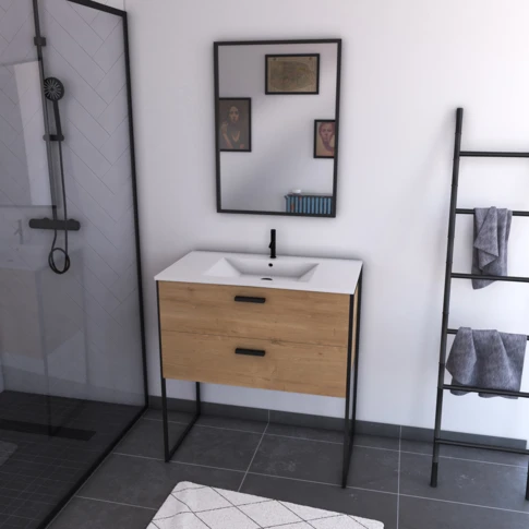 Pack salle de bain avec miroir et vasque en céramique