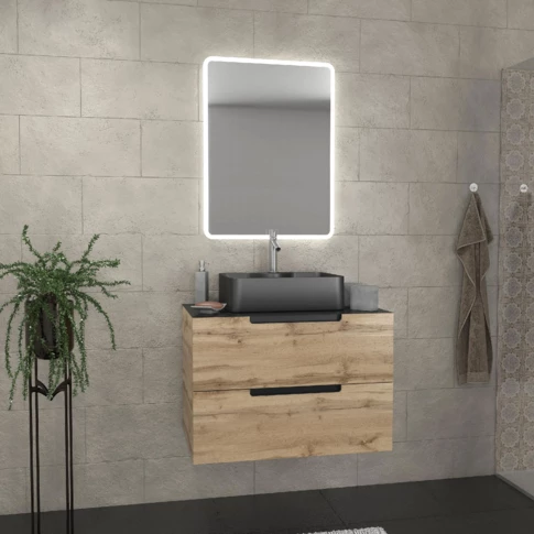Meuble de salle bains avec vasque et miroir au style authentique