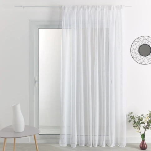 Visillo translúcida sala, dormitorio cortina con diseño de pompones  cuadrados en blanco para ventana de medidas