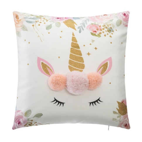 Coussin licorne à pompons