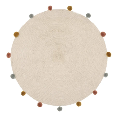 Tapis rond en coton et pompons