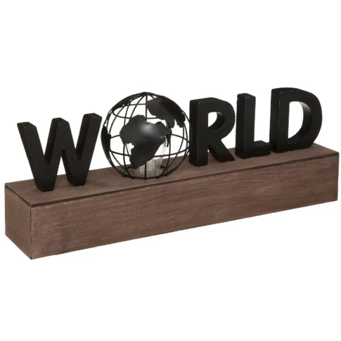 Lámpara con la palabra "WORLD"