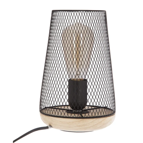 Lampe à poser grille et bois