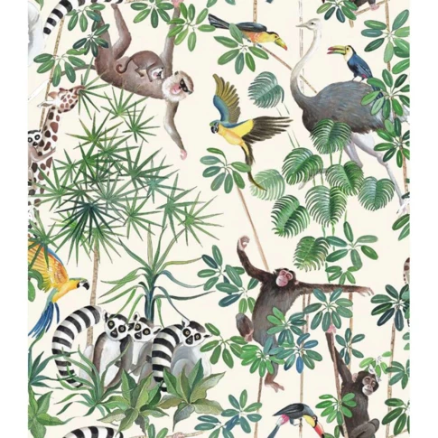 Tissu imprimé jungle et animaux