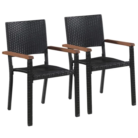 Set de 2 chaises résine tressée et accoudoirs en bois